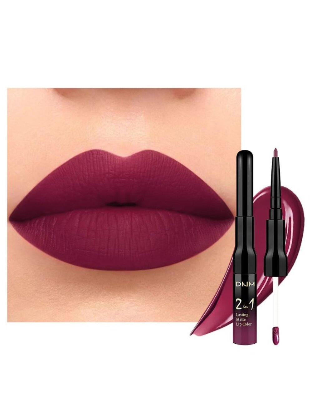 Women's 18#-Dark Plum 1Pcs Smudge Proof Matte Lip Liner and Liquid Lipstick
